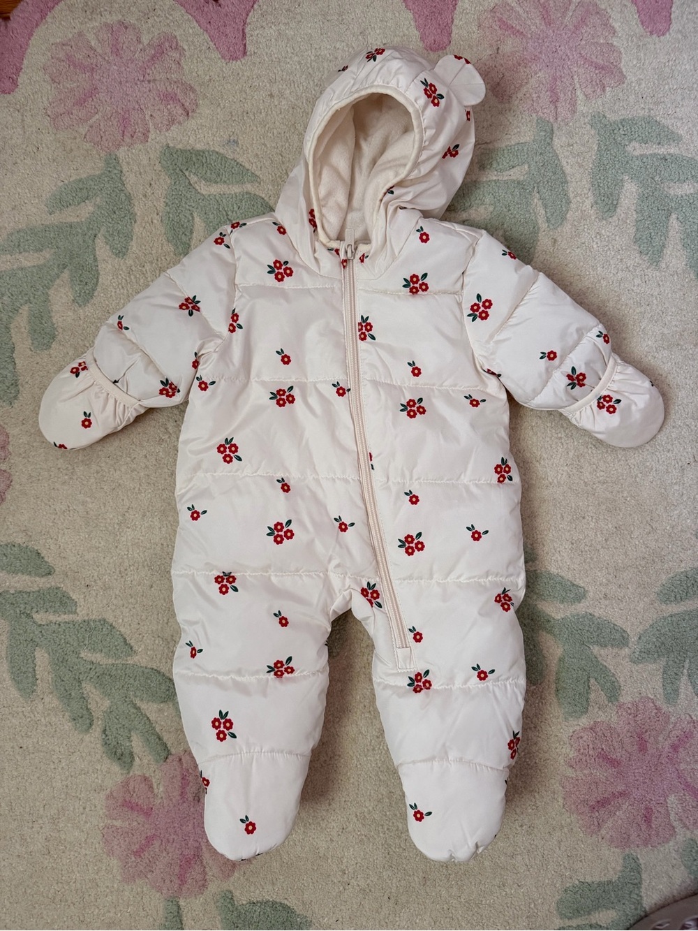 Old Navy Cream Floral Puffer Footie One-Piece